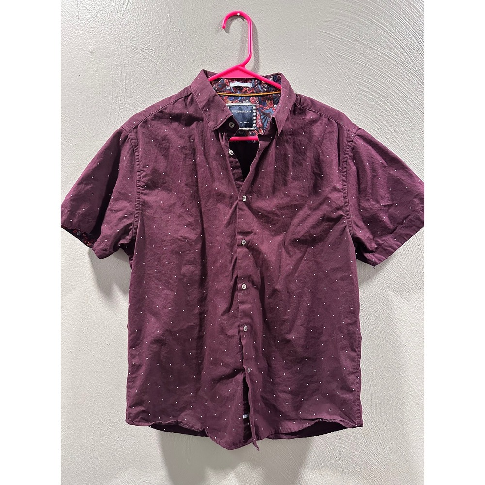 Denim & Flower Ricky Singh Mens L Burgundy Polka Dot Button Down Cotton